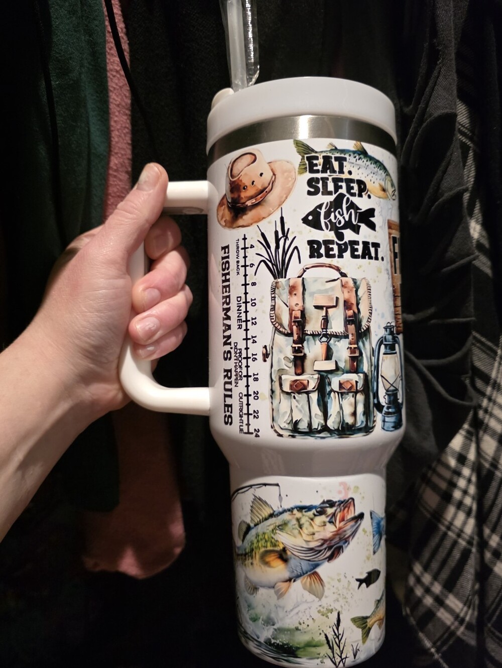 Fishing Themed Oversized Travel Mug - White